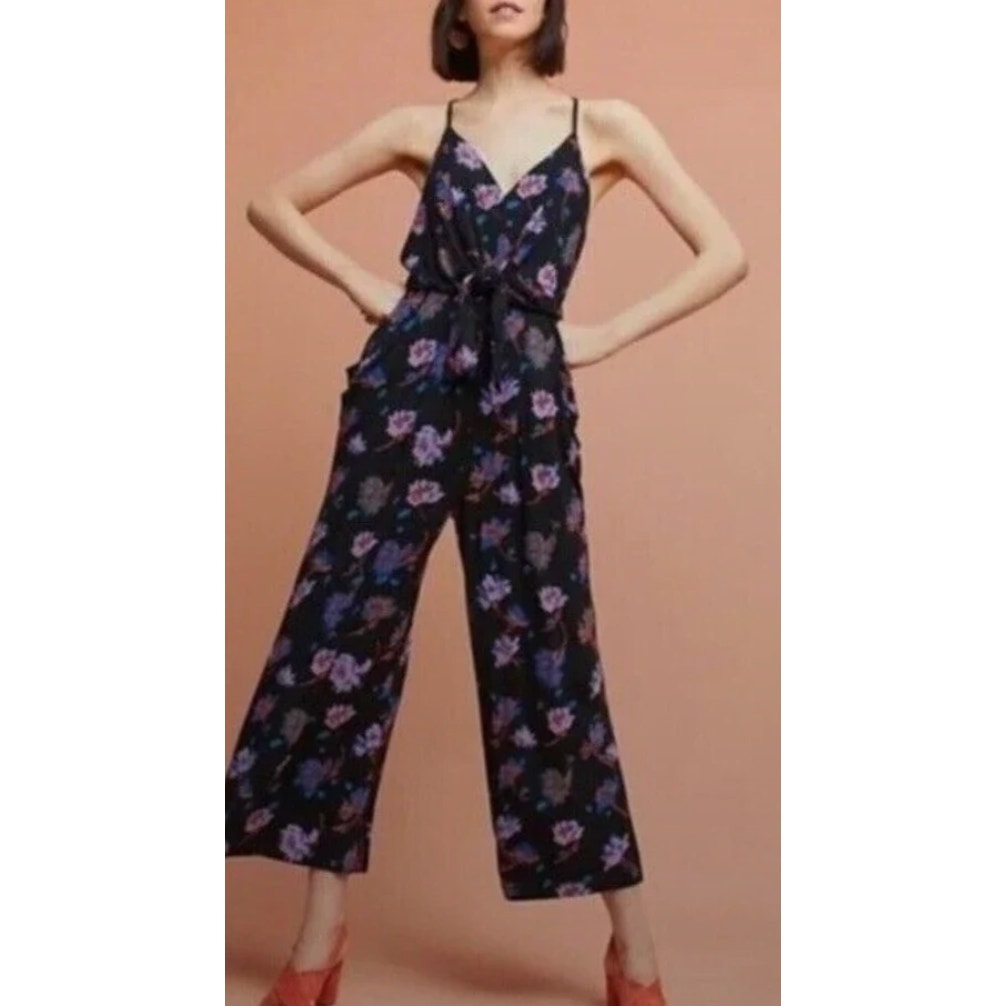 Moulinette Souers Anthropologie Black Floral Knit Jumpsuit L